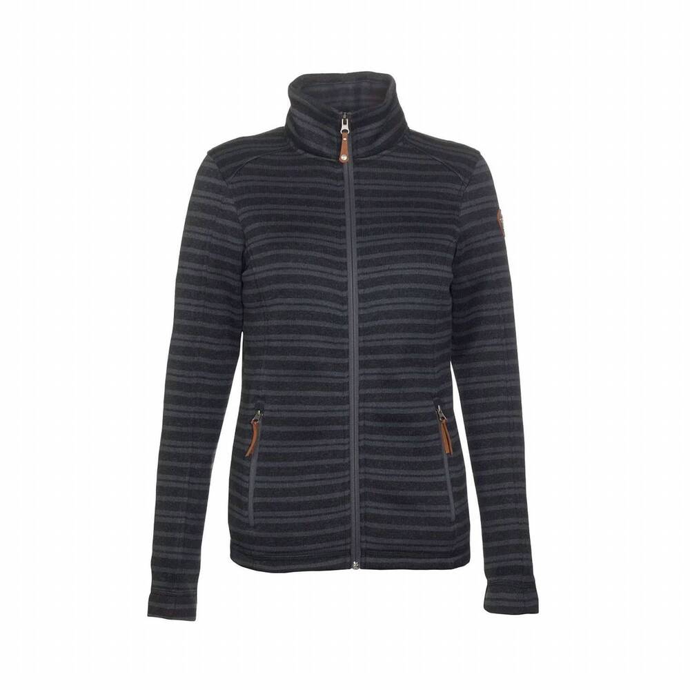 NEW KILLTEC women's rakel knitted fleece full zip cardigan in dark grey stripe